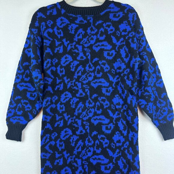 Vintage Darian Blue Cheetah Print Sweater Dress Size S Art to Wear Pin Up - Picture 2 of 11